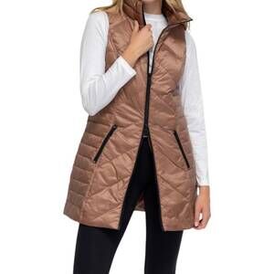NEW ANORAK chevron quilted long vest in taupe